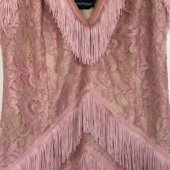 PrettyLittleThing Pink Lace Fringe Mini Dress - Picture 3 of 16